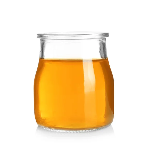 Jar with tasty jelly on white background — Stock Photo, Image