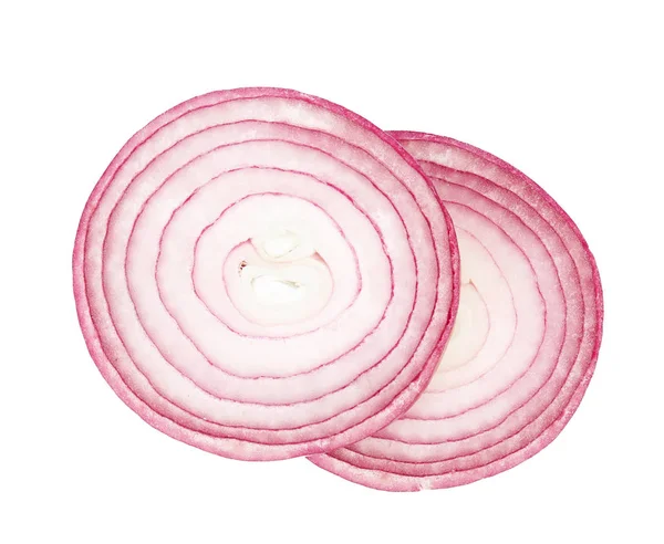 Fresh slices of red onion on white background, top view — Stock Photo, Image