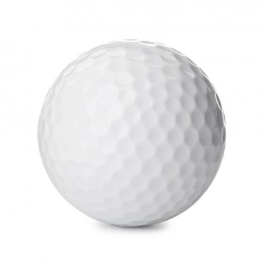 Beyaz arka planda golf topu. Spor ekipmanları