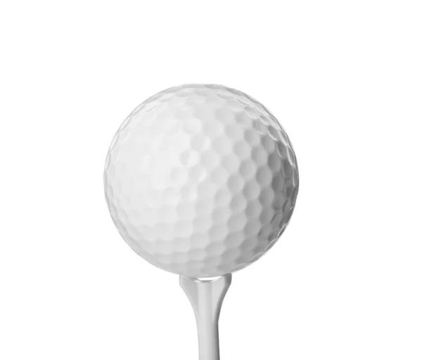 Bola de golfe e tee no fundo branco. Equipamento desportivo — Fotografia de Stock