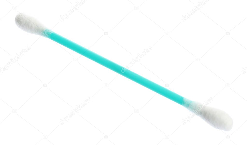 New clean cotton swab on white background