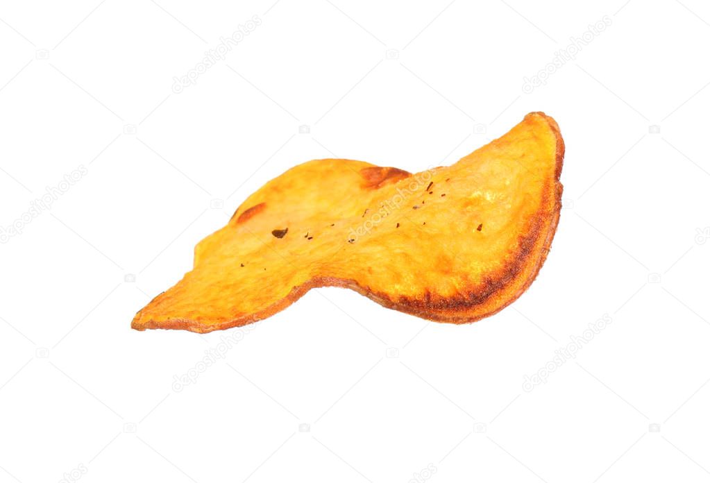 Tasty sweet potato chip isolated on white