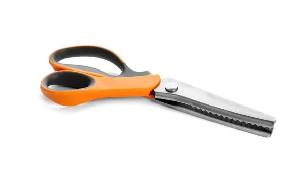 Pair of sharp sewing scissors on white background — Stock Photo, Image