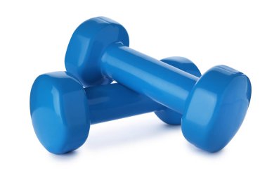Beyaz arka planda renk dambıl. Ev fitness