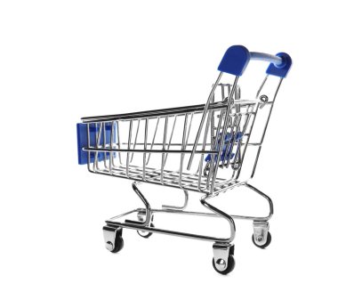 Boş metal alışveriş arabası beyaz izole