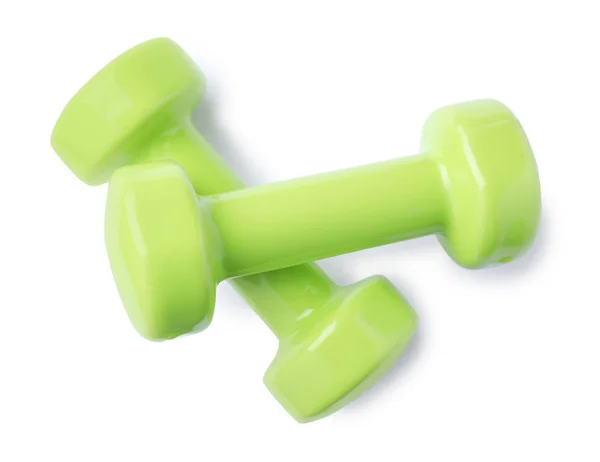 Color dumbbells on white background. Home fitness — Stock Photo, Image