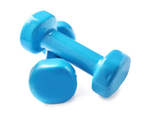 Color dumbbells on white background. Home fitness — Stock Photo, Image