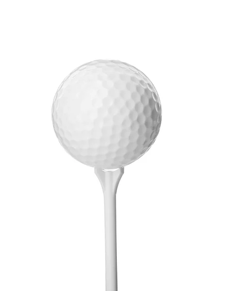 Pelota de golf y tee sobre fondo blanco. Equipamiento deportivo — Foto de Stock