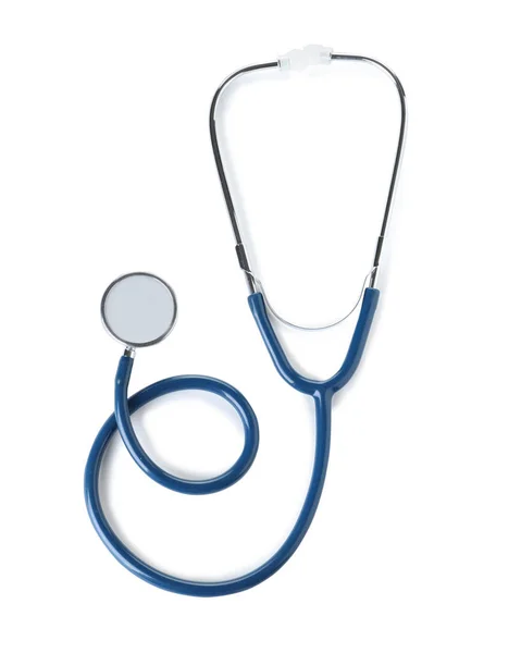 Stetoskop na białym tle, widok z góry. Wyrób medyczny — Zdjęcie stockowe