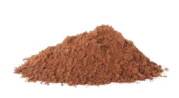 Stapel chocolade proteïne poeder op witte achtergrond — Stockfoto