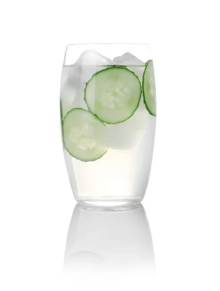 Glass of tasty martini with cucumber on white background — Stock Photo, Image