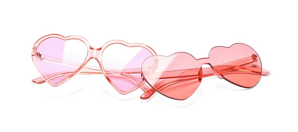 Different stylish heart shaped glasses on white background — Stock Photo, Image