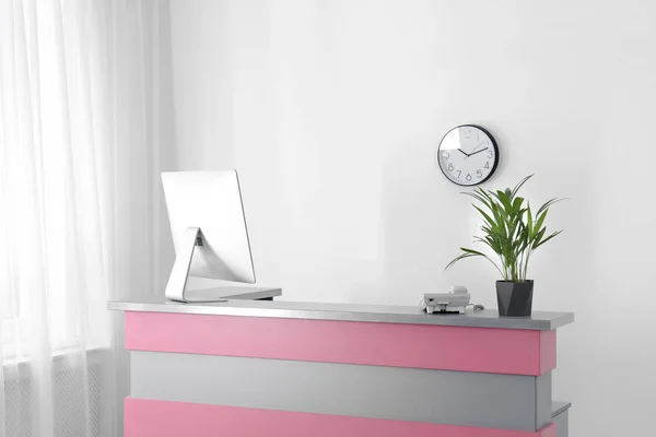 Modern reception desk in beauty salon. Stylish interior