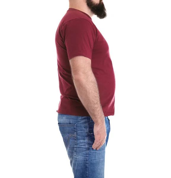 흰색, 클로즈업에 고립 된 과체중 남자. 체중 감소 — 스톡 사진