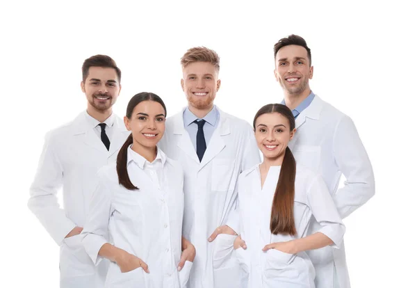 Grupa lekarzy wyizolowana na biało. Koncepcja jedności — Zdjęcie stockowe