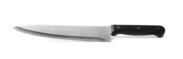 Nóż szefa kuchni ze stali nierdzewnej z plastikową rękojeścią na białym tle — Zdjęcie stockowe