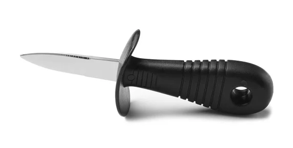 Устричный нож из нержавеющей стали с пластиковой ручкой, изолированной на белом — стоковое фото