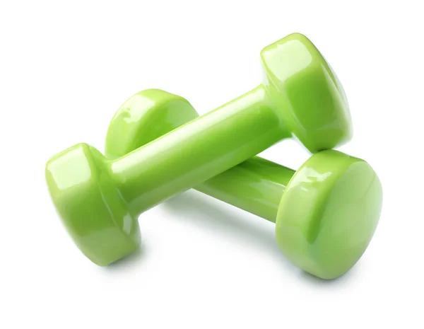 Color dumbbells on white background. Home fitness — Stock Photo, Image