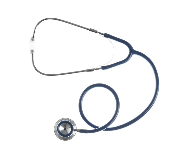 Beyaz arka planda stetoskop, üst görünüm. Tıbbi cihaz — Stok fotoğraf