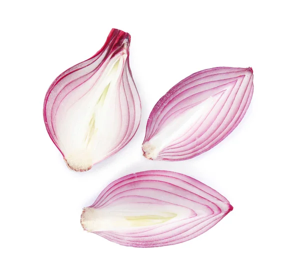 Fresh cut red onion on white background, top view — Stock Photo, Image