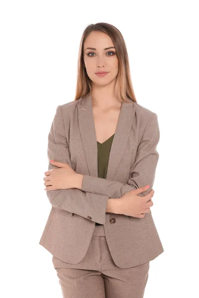 Portrait of confident businesswoman on white background — Stock Photo, Image