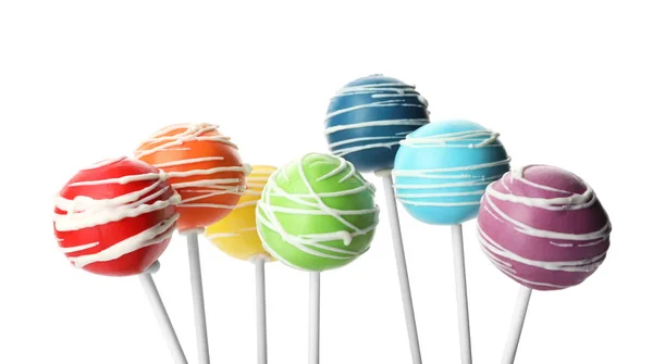 Set von leckeren bunten Cake Pops auf weißem Hintergrund — Stockfoto