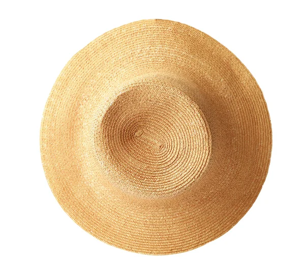 Chapéu de verão elegante no fundo branco. Acessório de praia — Fotografia de Stock