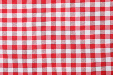 Damalı piknik masa örtüsü olarak arka plan, üstten görünüm