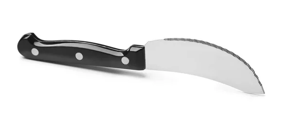 白で隔離されたプラスチックハンドルが付いているステンレス鋼のピザのナイフ — ストック写真