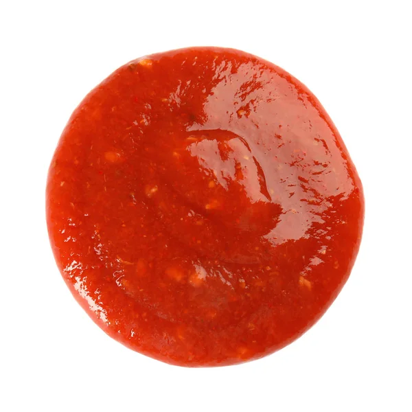 Smakelijke tomatensaus geïsoleerd op wit, bovenaanzicht — Stockfoto