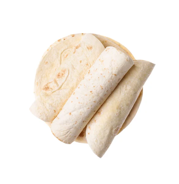 Tortillas de maíz sobre fondo blanco, vista superior. Pan sin levadura — Foto de Stock