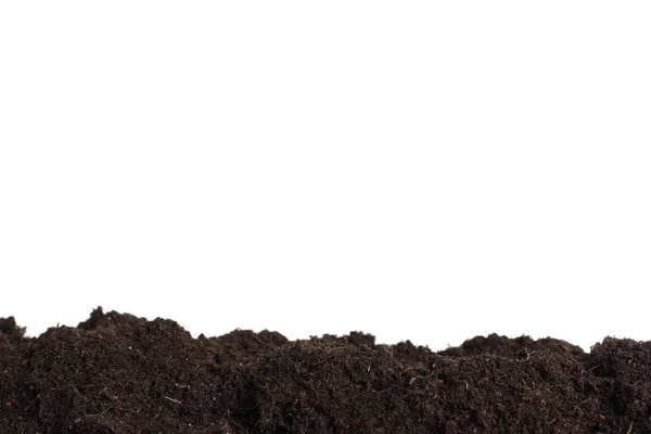 Warstwa świeżej gleby na białym tle. Czas ogrodnictwa — Zdjęcie stockowe