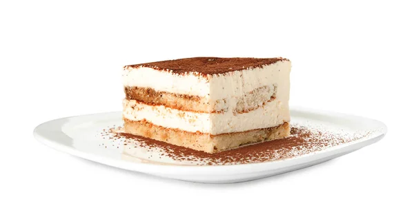 Piatto di torta tiramisù isolato su bianco — Foto Stock