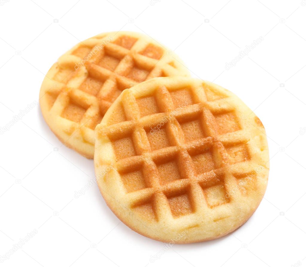 Delicious waffles for breakfast on white background