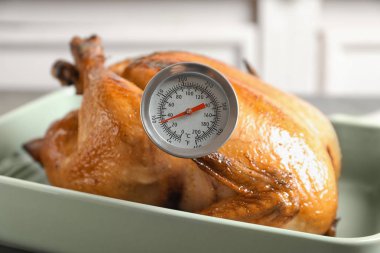 Pişirme çanak et termometre ile kavrulmuş hindi