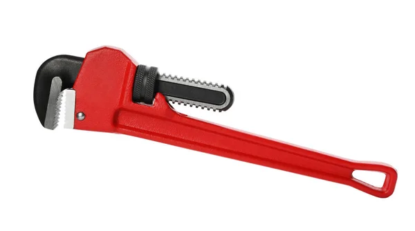 Nový klíč od trubky na bílém pozadí. Profesionální stavební nástroj — Stock fotografie