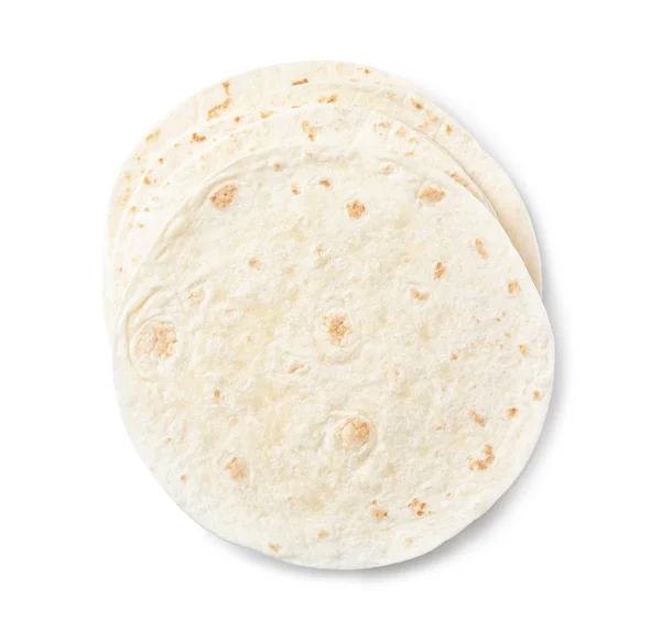 玉米玉米饼在白色背景, 顶视图。无发酵面包 — 图库照片