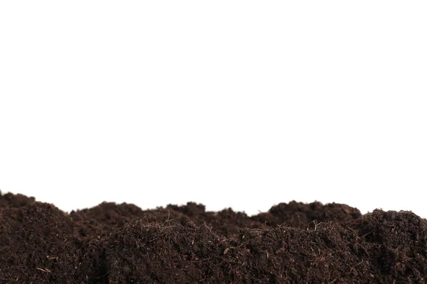 Layer of fresh soil isolated on white. Gardening time — Stock Photo, Image