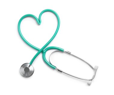 Stetoskop beyaz, üstten görünüyor. Tıbbi araç