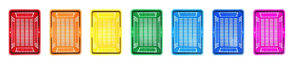 Set of different plastic shopping baskets on white background, top view — Stock Photo, Image