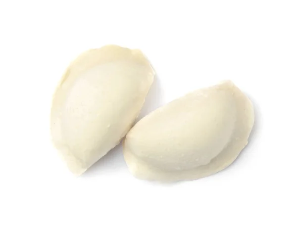 RAW dumplings op witte achtergrond, Top View — Stockfoto