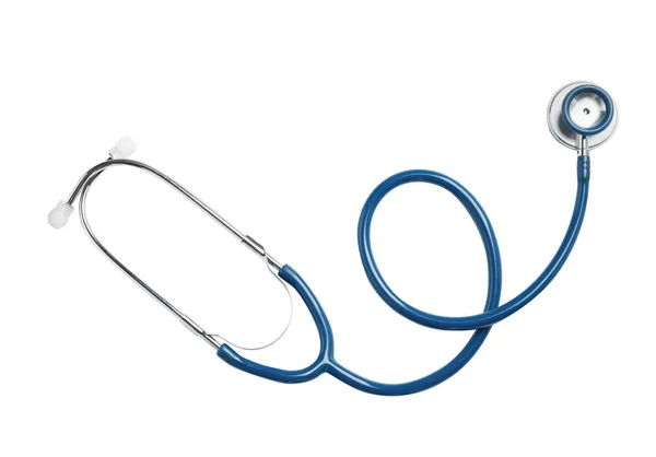 Stethoscoop geïsoleerd op wit, bovenaanzicht. Medisch hulpmiddel — Stockfoto