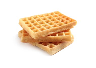 Beyaz arka planda kahvaltı için lezzetli waffle