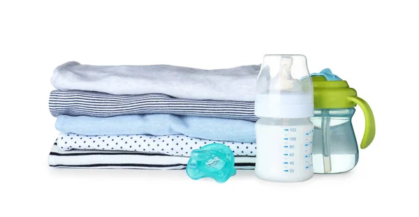 Set van baby accessoires op witte achtergrond — Stockfoto