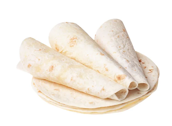 Tortilhas de milho no fundo branco. Pão ázimo — Fotografia de Stock