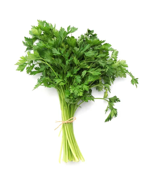 Bunch of fresh parsley isolated on white, top view — Stok Foto