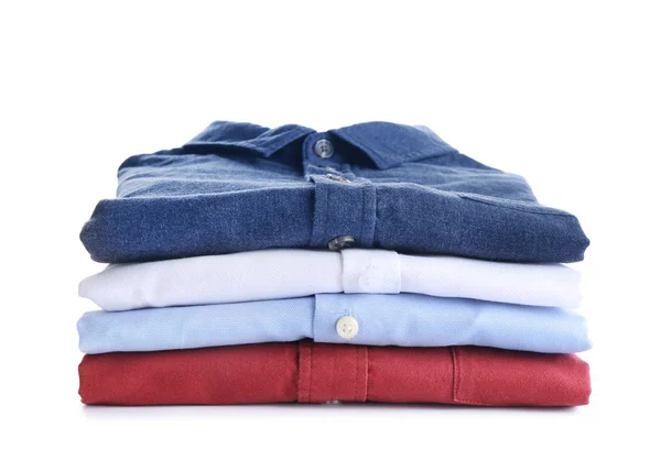 Pile of ironed clothes isolated on white — Stock Photo, Image