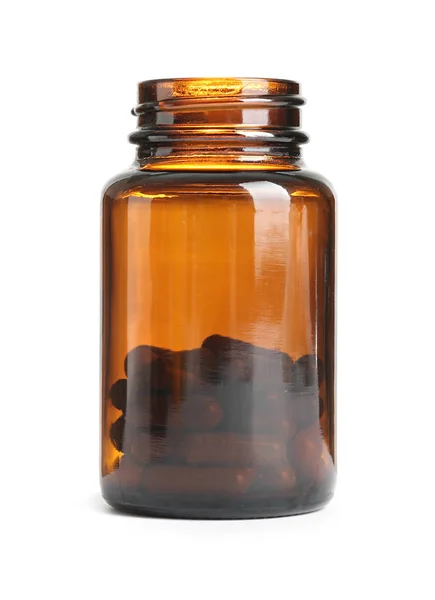 Láhev s vitamíny na bílém pozadí — Stock fotografie