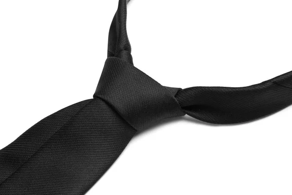 Stylish black male necktie isolated on white, closeup — Stock Photo, Image