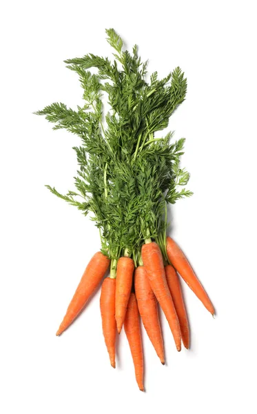 Fresh ripe carrots on white background, top view — Stock Photo, Image